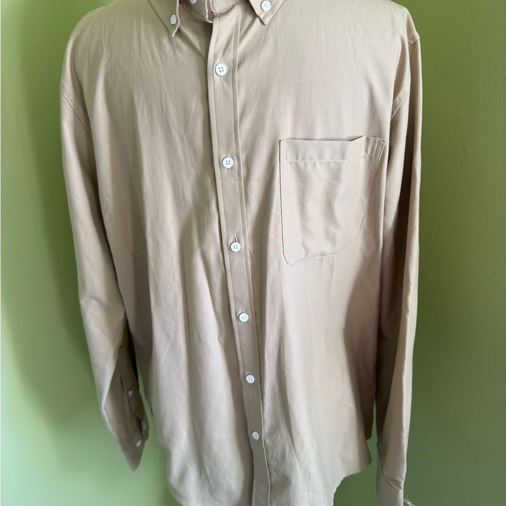 Oxford Men's Tan Casual Button-Down Shirt